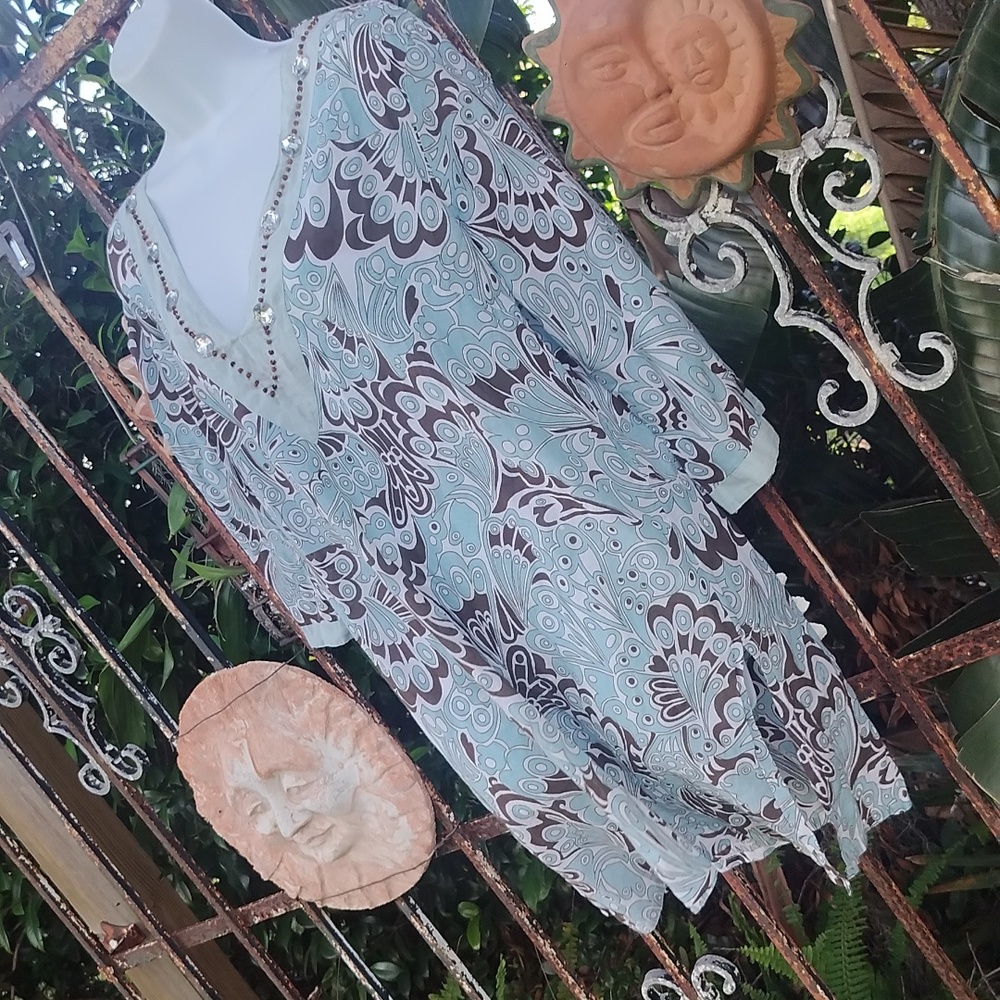 Two Lips Paisley Print Embellished Vacation Swimsuit Cover Up Medium/Large